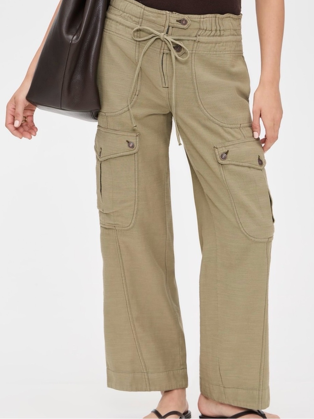 Free People Olive Cargo Wide-Leg Drawstring Pants